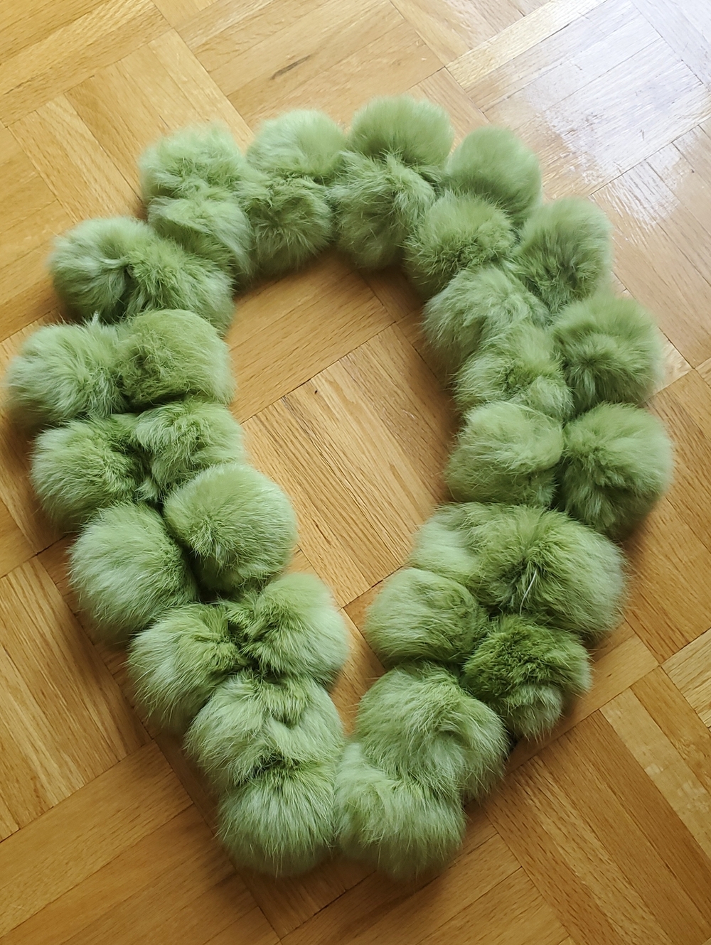 Green Rabbit Fur Thick Pompom Bubble Scarf Collar
